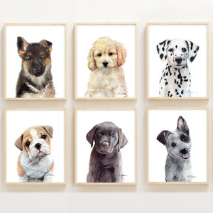 6 Paw Patrol Puppy Prints, Kids Room decor, Chase, Skye, Marshall, Rubble, Zuma, Rocky, Watercolor wall art prints, Six Nursery Pups Prints