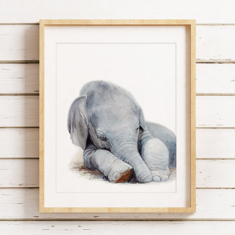 Elephant wall Art print Nursery Wall Art Safari Animals Nursery Decor Sleeping Elephant Art Print Baby Elephant Print Elephant Art Gift