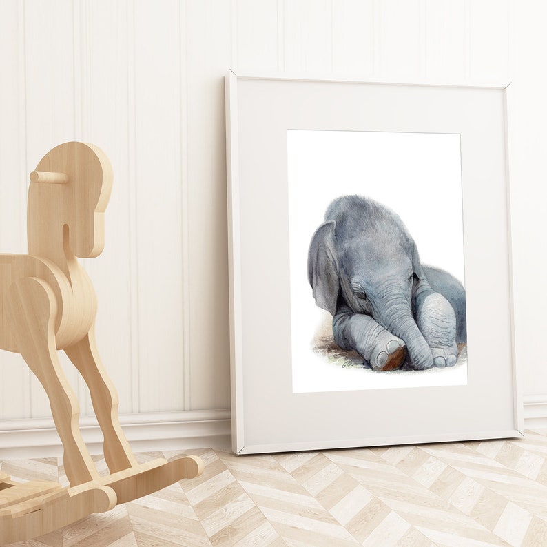 Elephant wall Art print Nursery Wall Art Safari Animals Nursery Decor Sleeping Elephant Art Print Baby Elephant Print Elephant Art Gift