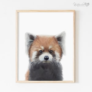 Red Panda Art Gift, Watercolor Red Panda Print, Baby Animal Prints, Jungle Animals Nursery Decor, Nursery Wall Art, Red Panda nursery art