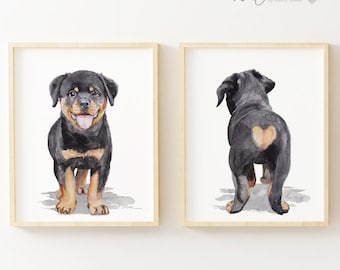 Rottweiler Puppy Nursery animal prints, Set of 2 prints, Puppy Butt wall art, Nursery Rottweiler Heads & Tails, Kids Room Decor, Dog Nursery