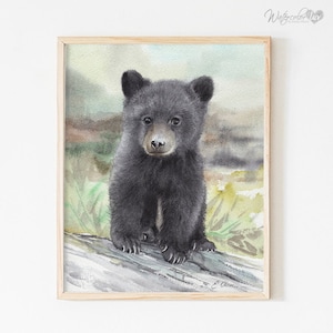 Black Bear Cub Gift, Baby Bear Art Print, Watercolor Bear Print, Woodland Animals Nursery Decor, Nursery Wall Art, Watercolor Baby Bears