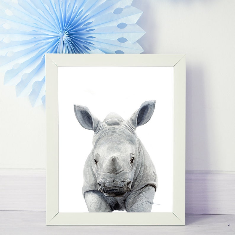WATERCOLOR Rhinoceros Baby rhino Nursery wall art PRINTABLE Etsy