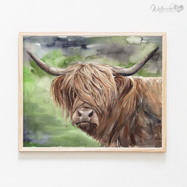 Watercolor Highland Cow Print, Watercolor Ranch House Art, Cow art, Farm house decor, Animal art prints, Highland Cow original art