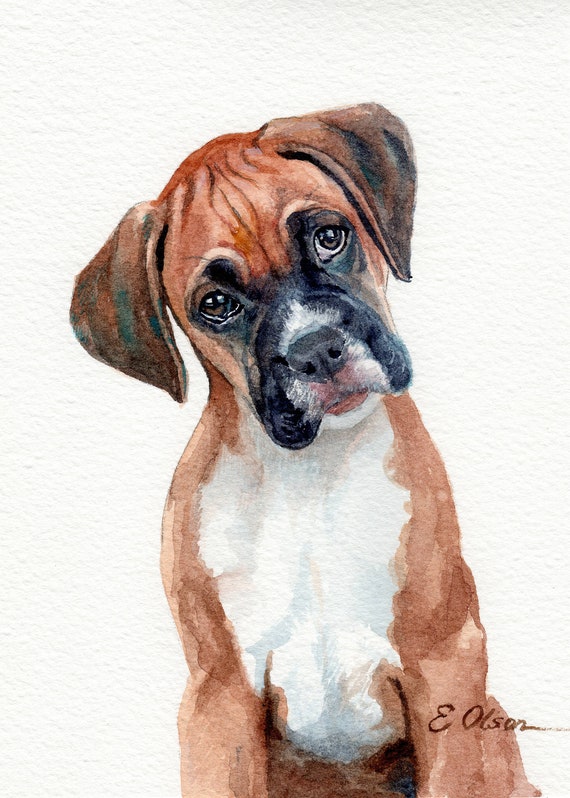 ORIGINAL Watercolor Boxer dog painting 