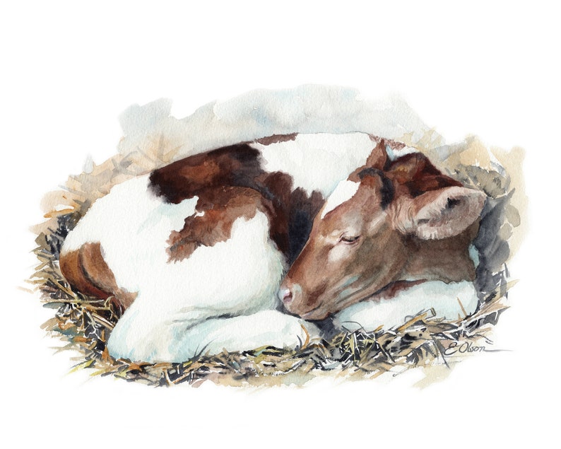 Download Watercolor Baby Cow Cow art print PRINTABLE Nursery decor ...