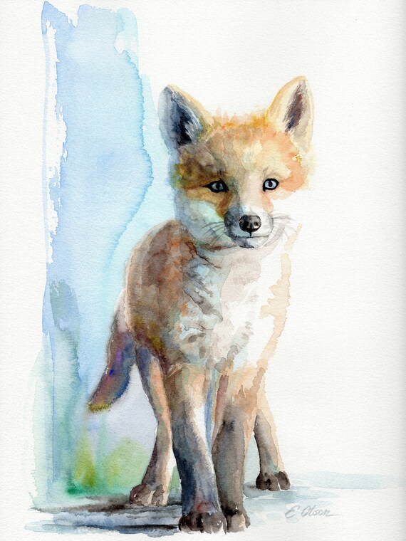 Original Watercolor Fox Baby Wall Art Nursery Decor - Baby Fox Nursery Wall Art Original Watercolor Fox Baby Wall Art Nursery Decor - Baby Fox Nursery Wall Art