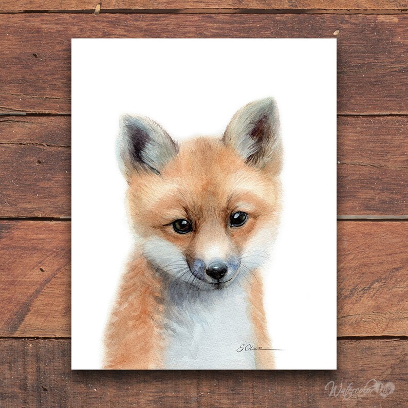 Baby Fox Art Gift, Watercolor Fox Art Print, Baby Fox Prints, Woodland Animals Nursery Decor, Nursery Wall Art, Baby Fox nursery art prints image 3