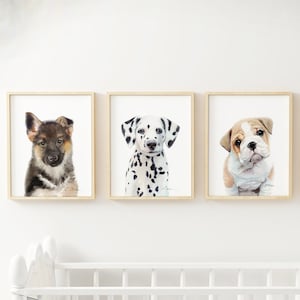 Puppy Nursery animal prints, Set of 3 prints, Watercolor kids room art, Puppy wall decor, Puppy animal art, mix & match, Puppy watercolors