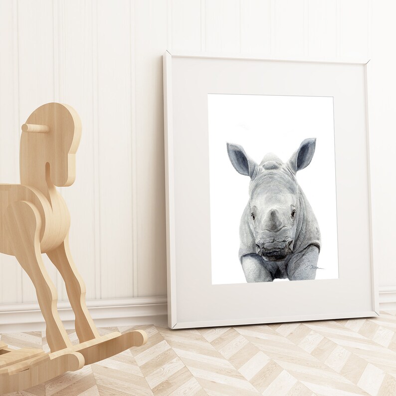 WATERCOLOR Rhinoceros Baby rhino Nursery wall art PRINTABLE Etsy