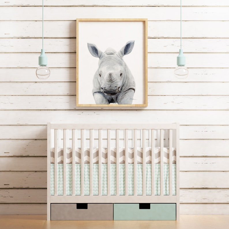 WATERCOLOR Rhinoceros Baby rhino Nursery wall art PRINTABLE Etsy