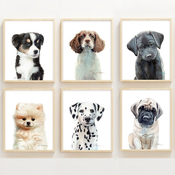 mix /& match Watercolor kids room art Puppy animal art Puppy watercolors Puppy Nursery animal prints Puppy wall decor Set of 4 prints
