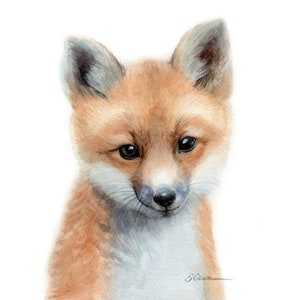 Baby Fox Art Gift, Watercolor Fox Art Print, Baby Fox Prints, Woodland Animals Nursery Decor, Nursery Wall Art, Baby Fox nursery art prints image 2