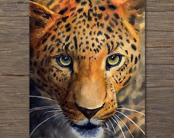ORIGINAL Watercolor Leopard, Leopard wall art, Safari animal art, Leopard face art, Leopard watercolor wall art, Jungle animal decor