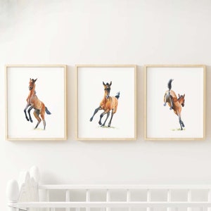 Horse Kids room prints, Set of 3 prints, Watercolor nursery art, Horse girl wall decor, Foal trip, Baby horse art prints, foal prints