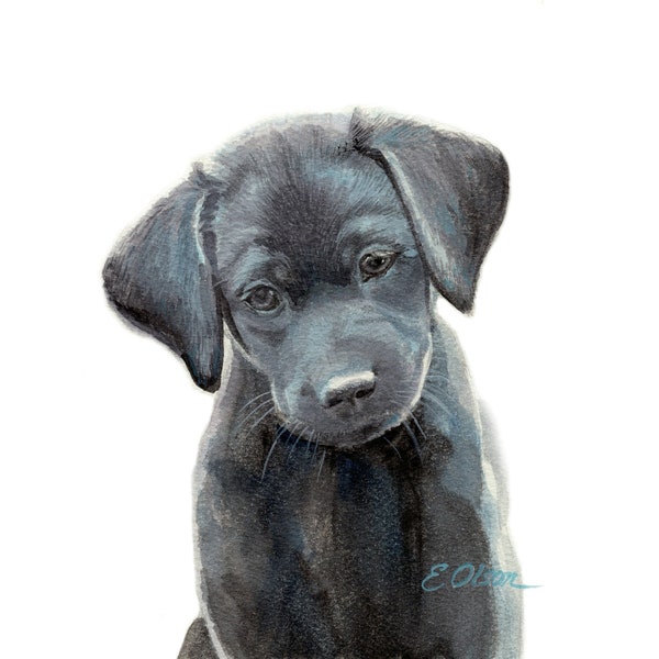 Watercolor puppy, Black Labrador Retriever puppy prints, Black labrador fine art prints, Kids room decor, Puppy Nursery wall art