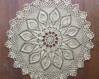 Yellow Crochet Doily: Handmade Cotton Lace Placemat (42cm)