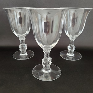 Vintage Heisey American Crystal Goblets with Rose Stem (Set of 3)