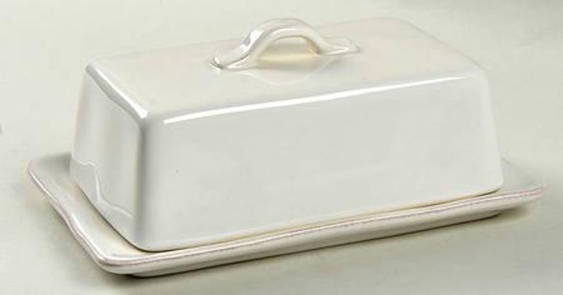 Crate & Barrel Marin White Creamware Butter Dish - Thumbnail 4