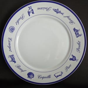 The Cellar/Macy&#39;s/Whiteware Blue Poulet/French Cuisine/Large Plate/11 1/2&quot; Dinner Plate