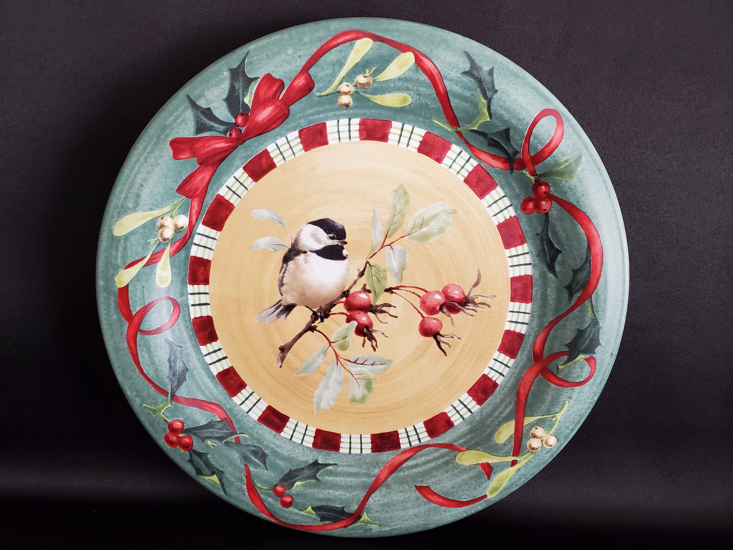 Lenox winter Greetings everyday earthenware birds Berries Ribbons chickadee plate dinner Plate Etsy