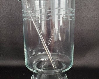 Princess House/Vintage 1970's/Etched Glass/Barware/Beaker/Martini Pitcher/Cocktail Pitcher with Glass Stir Stick