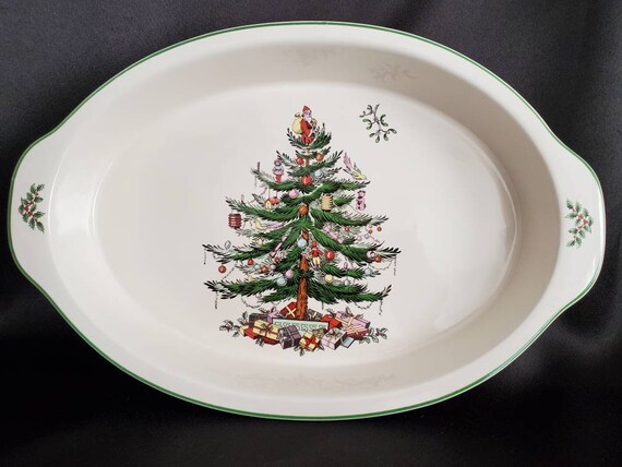 Christmas Tree/spode/superior Porcelain/holiday Baking Dish/casserole Dish/flawless/oval  Baker/14 Oval Gratin Dish 