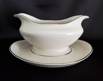 Chantilly/American Manor China/Made in USA/Shenango Interpace/Sauce Boat/Gravy Boat with Attached Underplate