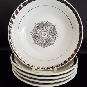 Set of 5/Enoch Wedgwood/Madeira Grey/Platinum Trim/Sauce Bowls/Fruit Bowls/Dessert Bowls, Set of 5