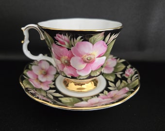 Royal Albert Alberta Rose Teacup Set: Gilded Bone China Footed Cup