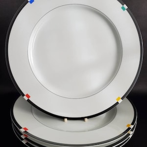 Mikasa/Ebony Accent/Plates/Contemporary/Geometric/Fine China/Japanese Porcelain/Dinner Plates, Set of 4