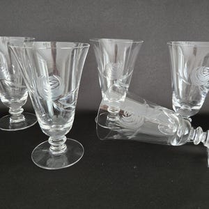 Set of 5/Rose/Fostoria Glass/USA/Etched/Vintage 1950's/Iced Tea Glasses, Set of 5
