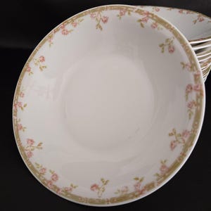Set of 10/Theodore Haviland/Limoges/Antique/H3383/Pink Roses/Pristine/Bowls/Soup Bowls/Coupe Bowls, Set of 10