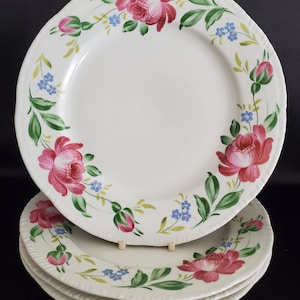 Vintage Homer Laughlin Luncheon Plates: Hand-Painted Floral Set of 4