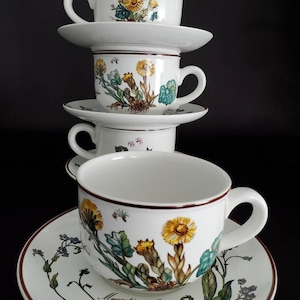Botanica/Villeroy Boch/Luxembourg/Superior Porcelain/Brown Backstamp/Forget-Me-Not/Flat Cup & Saucer Sets, Service for 4