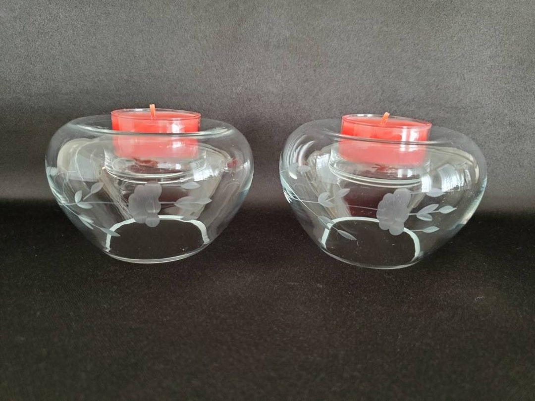 Set of 12 Vintage Princess House Heritage Etched Glass Tea Light Candle  Holders 