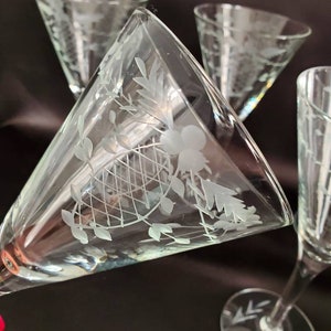 Set of 5/Crystal/Stemware/McBride Glass Co/New York/Blown Glass/Brilliant/Cocktail Glassware/Martini Glasses, Service for 5
