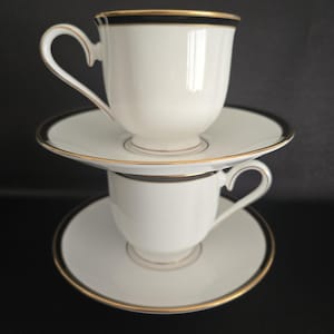 Service for 2/Lenox/Debut Collection/Kristy/Black Band/Gold Trim/New Condition/Teacups/Footed Cup & Saucer Sets, Service for 2