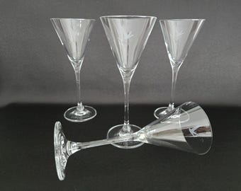 Set of 4/Grey Goose/Crystal/Vodka Martini/Signature Stemware/Etched/Long Stemmed/Barware/4oz Martini Glasses, Set(s) of 4