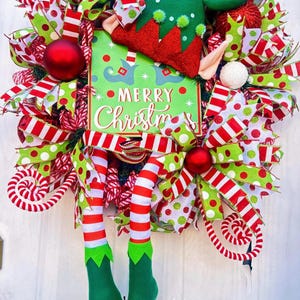 Christmas Elf   Traditional red and green Christmas wreath