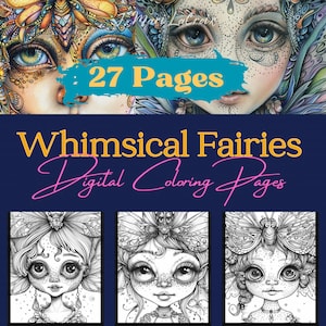 27 Pages Fairies Whimsical Fairy Coloring Book Adult Coloring Pages, Instant Download, Grayscale Coloring Book, Printable PDF File