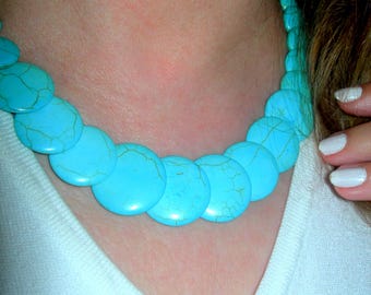 COLLAR GRANDE DE TURQUESAS GRADUADAS, Regalo vintage para ella