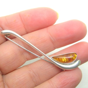 AMBER SILVER BROOCH Golf stick vintage