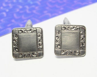 SILVER CUFF LINKS vintage squares Edwardian style