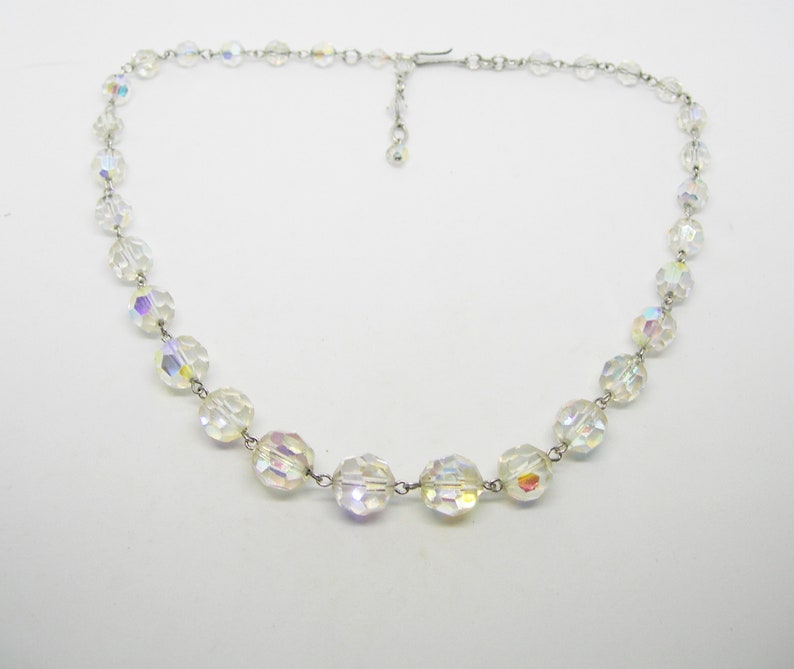 crystal necklace adjustable,wires sparkling beaded vintage Art Deco era