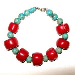 GENUINE CORALS and TURQUOISES bracelet Boho and Hippie style vintage, gift for her