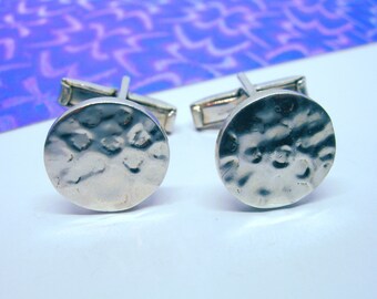 Sterling SILVER HAMMERED CUFF Links rund Vintage