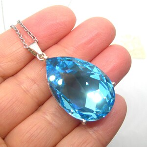 Sparkling SILVER BLUE PENDANT Prom jewellery large