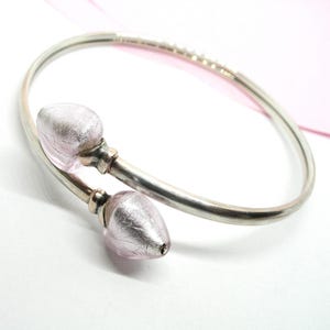 SILVER BRACELET Two HEARTS hand made glass Gift for her