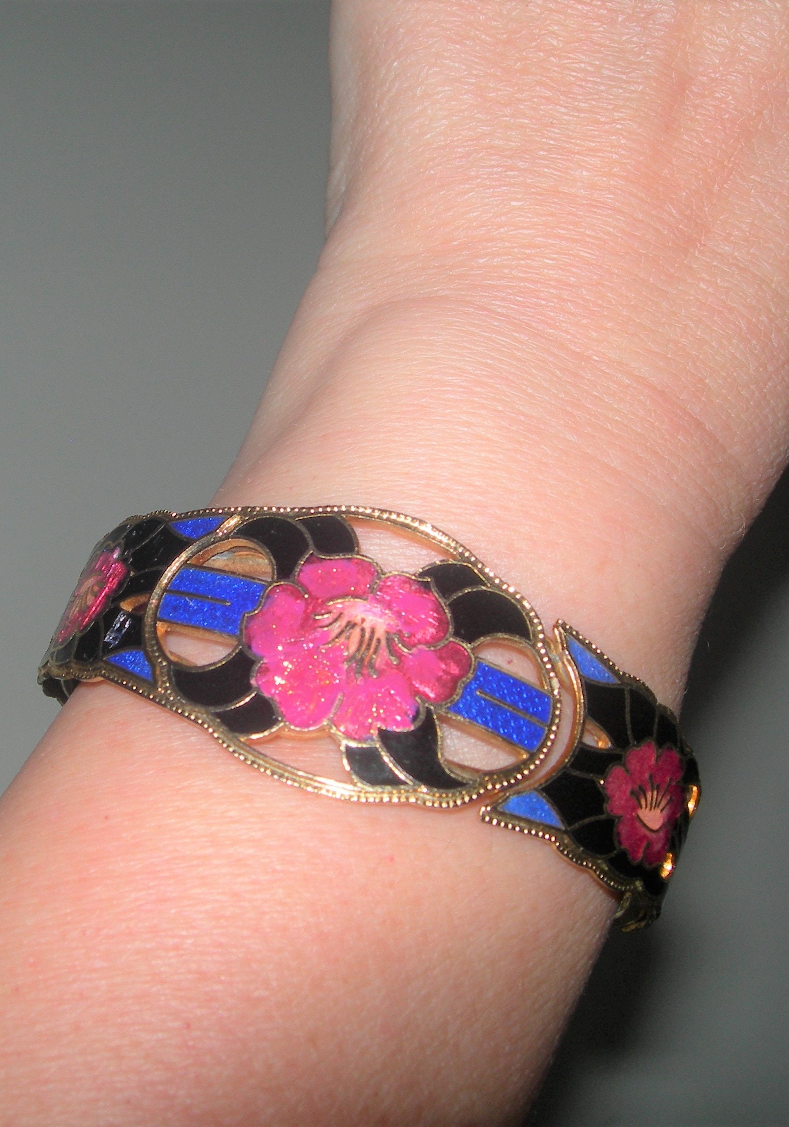 Cloisonné Bracelet FLOWERS Vintage Chunky Etsy UK